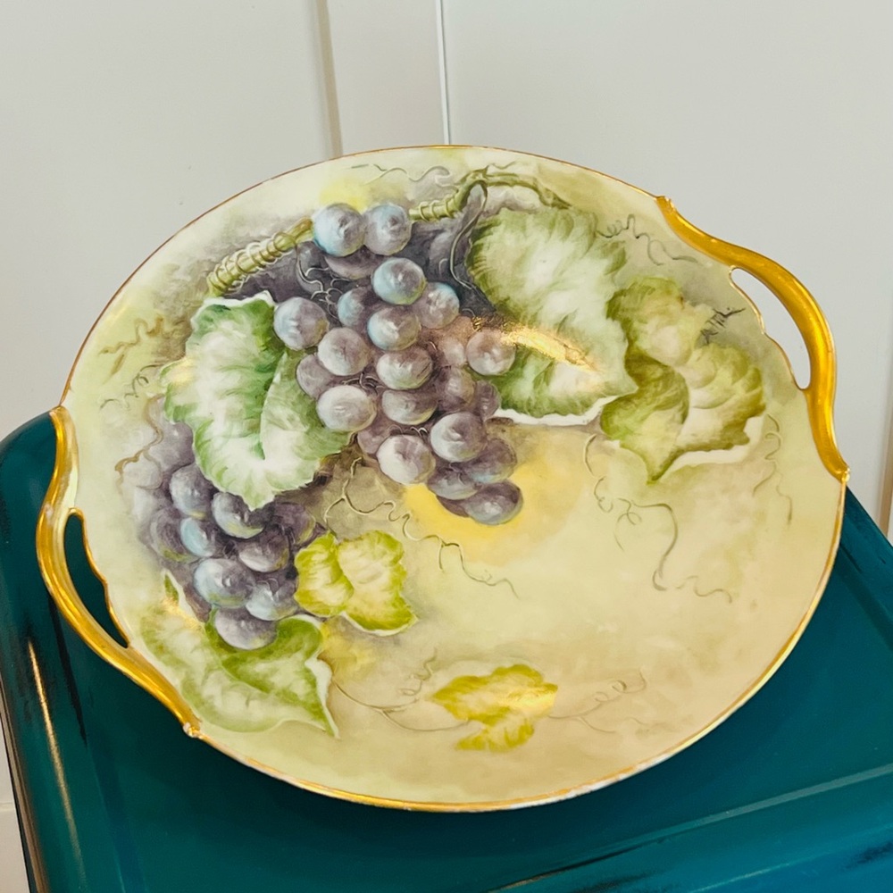 T & V Limoges France Antique Hand Painted Serving Platter Grapes